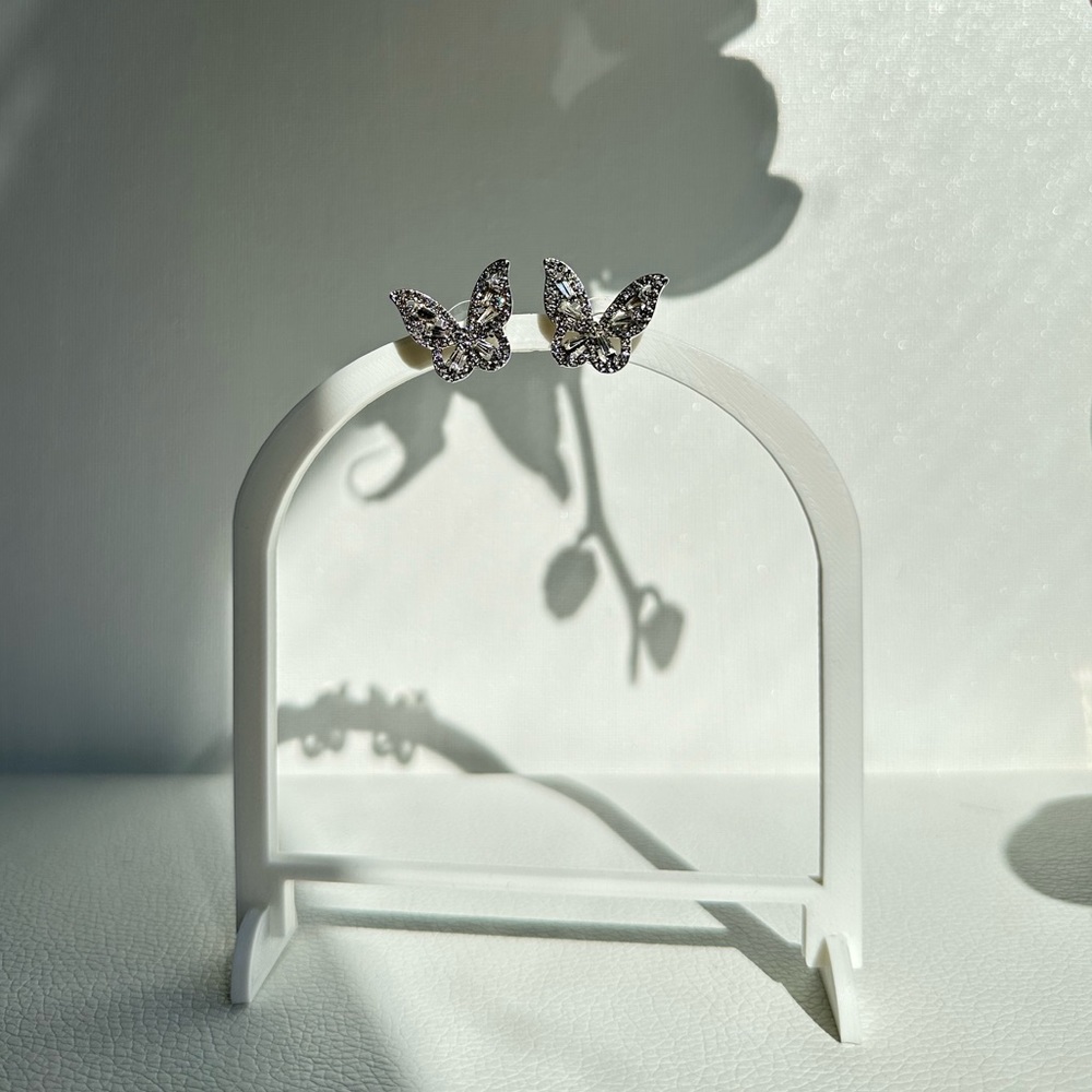 Butterfly Rhinestones Sterling silver needle earrings - Picture 3 of 6